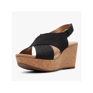 Clarks Collection Annadel Eirwyn Wedge Black and Cork Sandals size 12